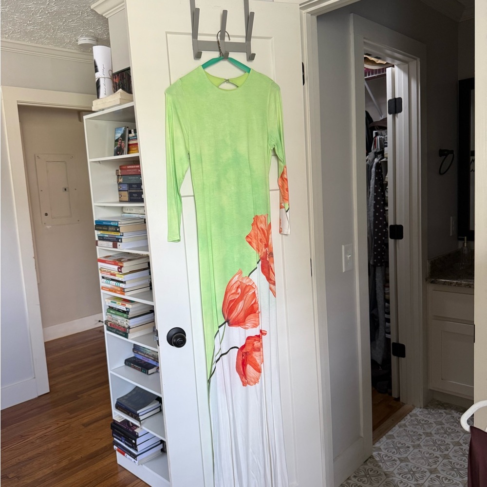 Alice + Olivia Two-Tone Maxi Dress with Orange Floral Accent